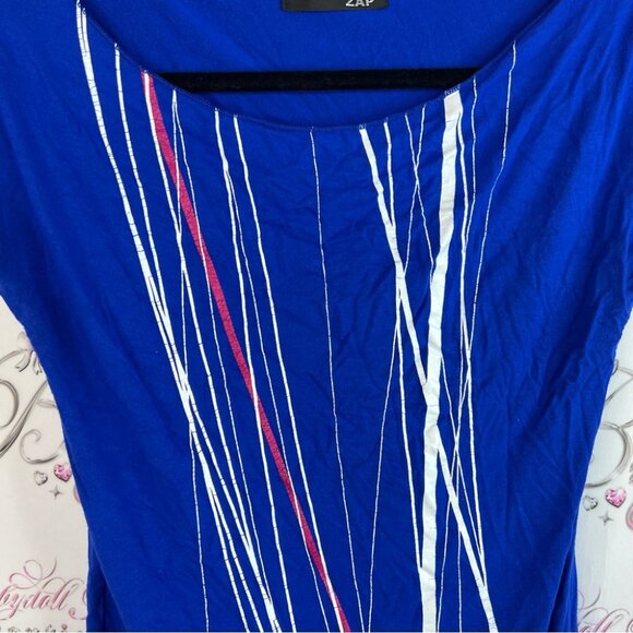 Zap tshirt y2k stripes abstract Royal Blue Top with White and Pink Stripes soft - Picture 6 of 10